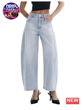 High Waisted Wide Leg Barrel Jeans for Women Stretchy Baggy Y2K Ankle Denim